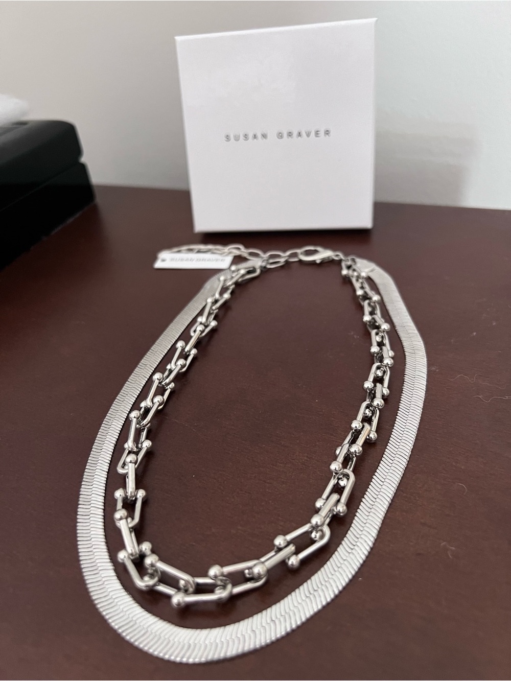 Susan Graver Silver Two-Strand Layered Chain Necklace